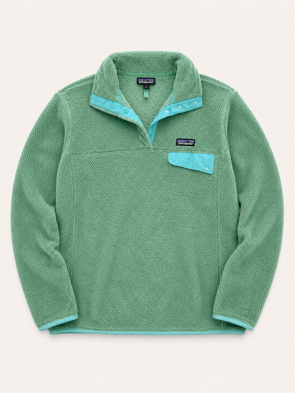 Patagonia Mint Green Snap-T Fleece Pullover with Aqua Trim